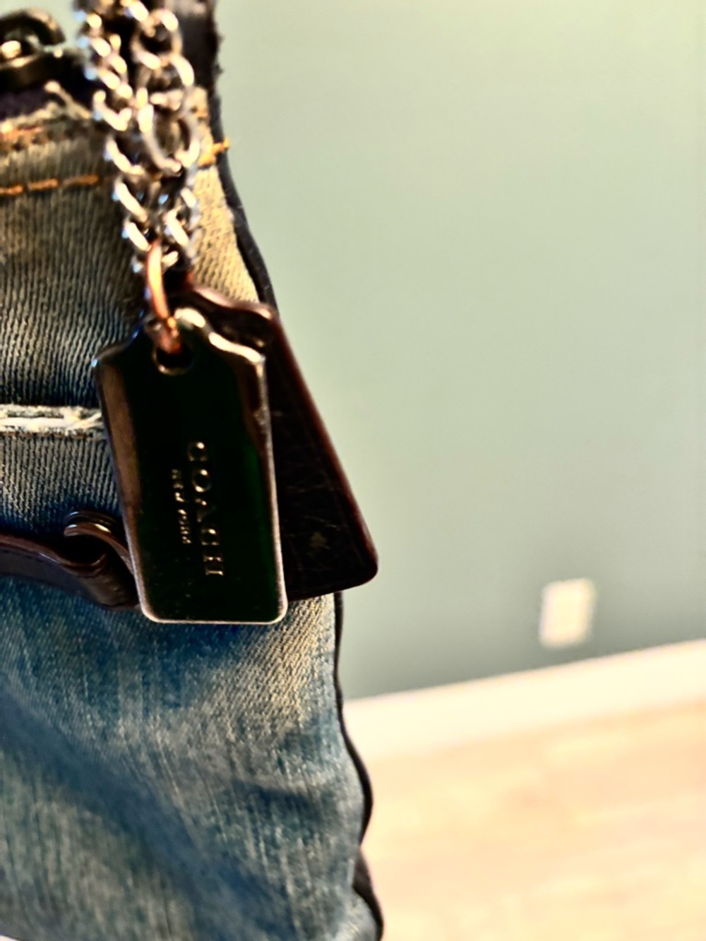 Coach Denim Crossbody Bag in Faded Blue with Black Trim - Picture 3 of 8